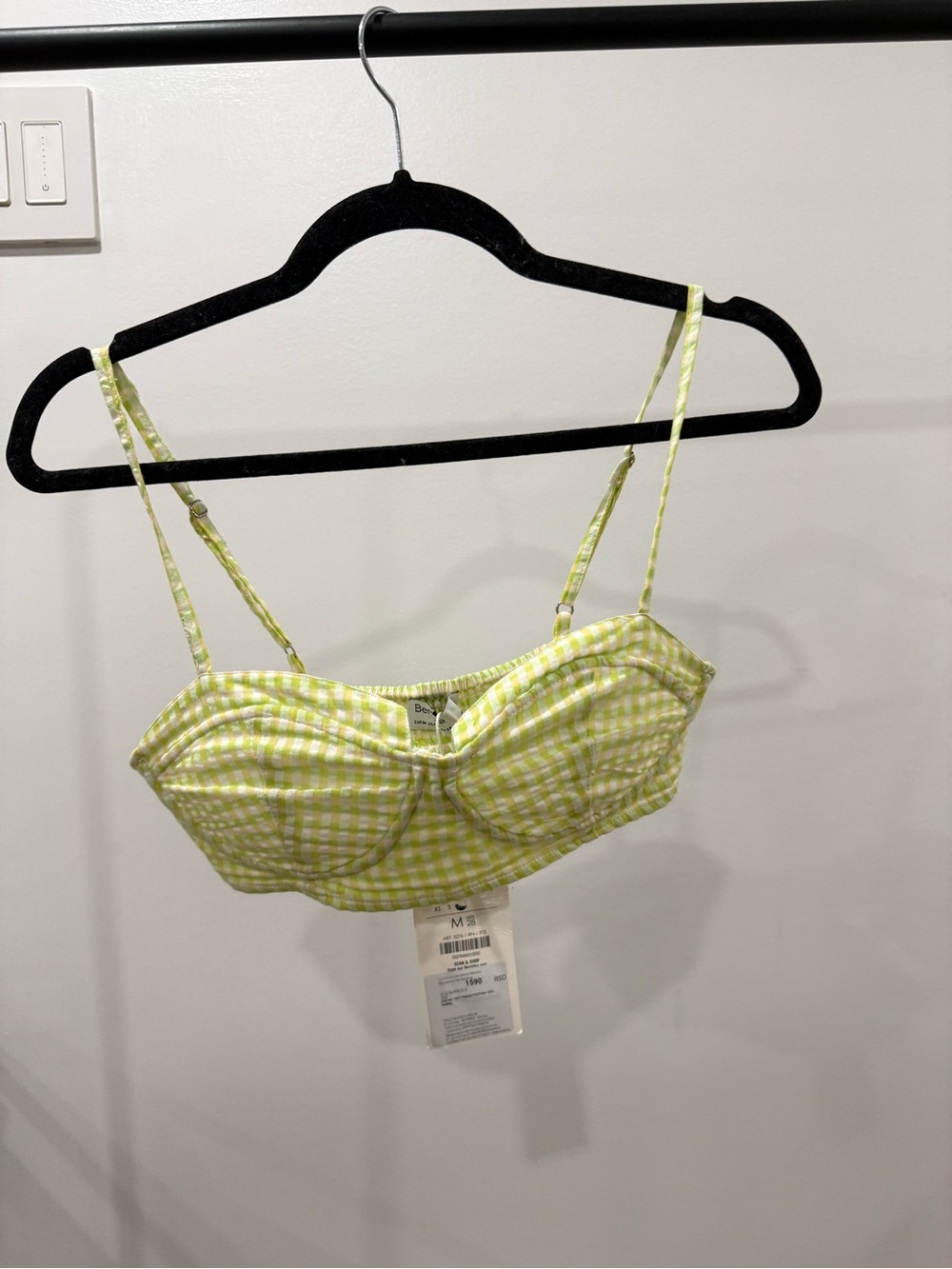 Bershka Gingham Crop Top - Light Green